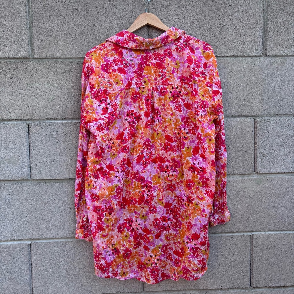 Anthropologie Maeve Tie Front Longline Floral Eyelet Blouse - Picture 7 of 13